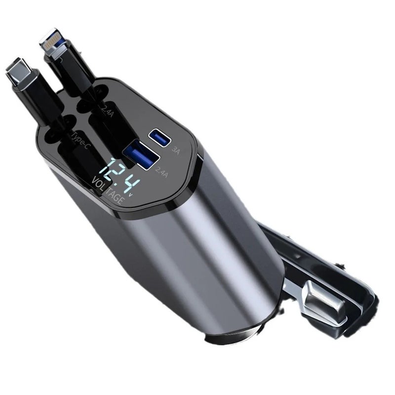 Bluejw DC 12-24V Car Charger, Retractable 4-in-1 Cable, Universal Adapter for Phone, Tablet, Watch & Earphone, Automobile Charger - Image 2